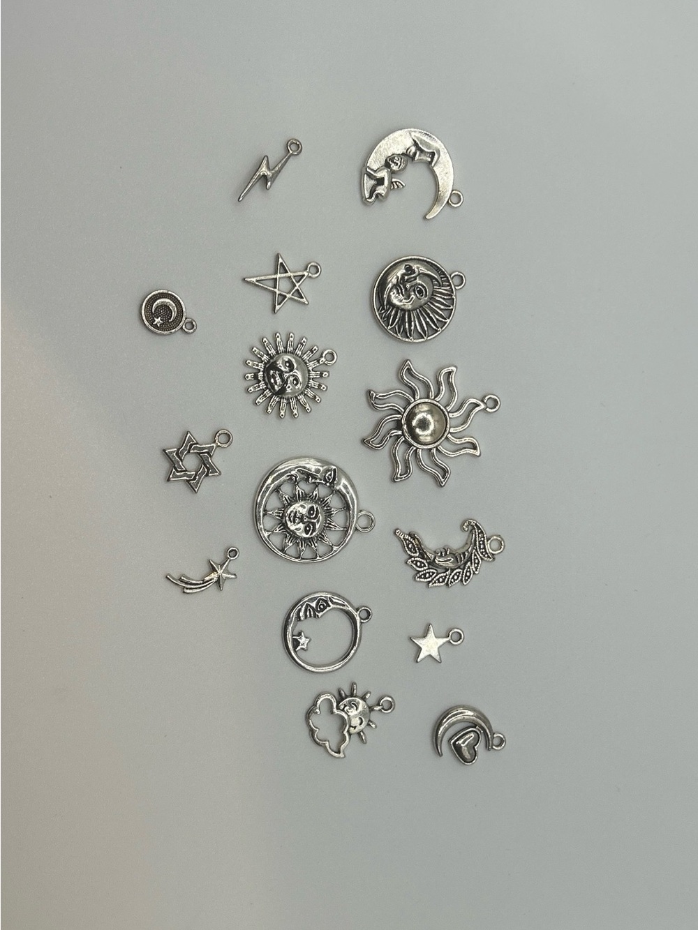Silver Celestial Charm Mix - Sun Moon Stars Set of 15